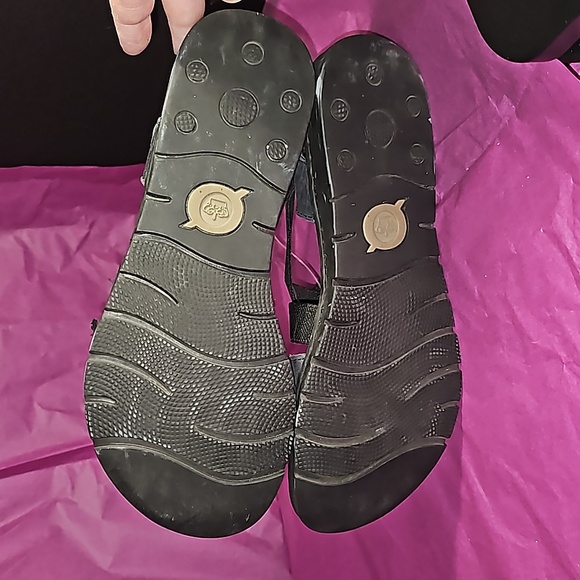 BORN Black Leather & Elastic Ankle Strap + Adj. Velcro toe strap Size 7M VGUC - Picture 8 of 12